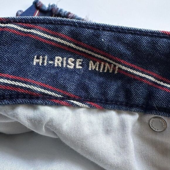 American Eagle Hi-Rise Mini Skirt Jean Stretch Blue Red Stripe Size 6 - Picture 6 of 9